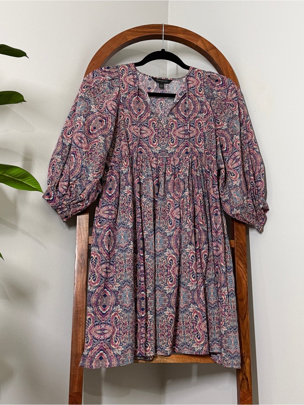 Banana Republic Factory PETITE XXS Blue Pink Boho Paisley Balloon Sleeve Dress